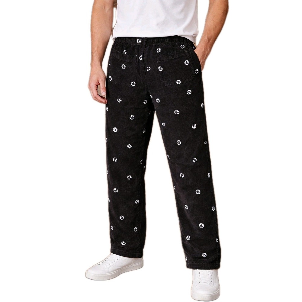 Urban Outfitters Men's Black Corduroy Smiley Face Tie Waist Pants Sz M Whimsical